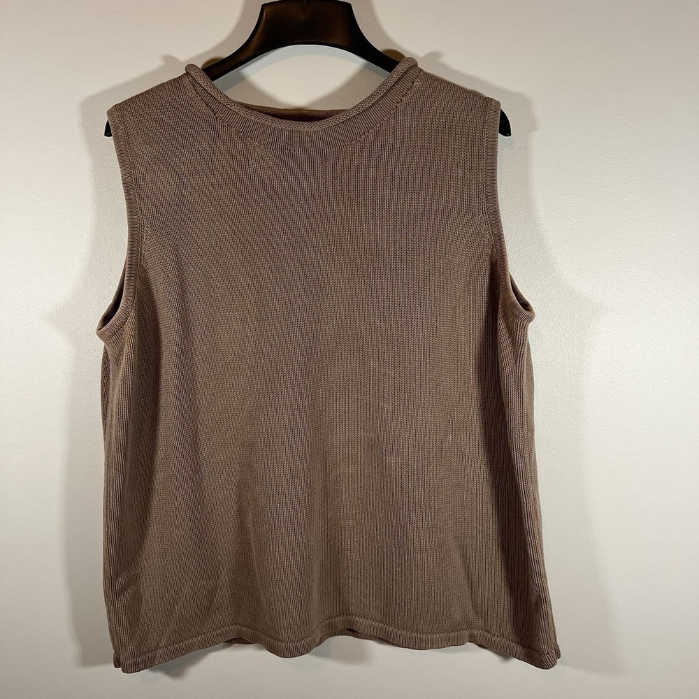 Roll Neck Sweater Vest Womens Brown XXL Preppy Fisherman Coastal Minimalist